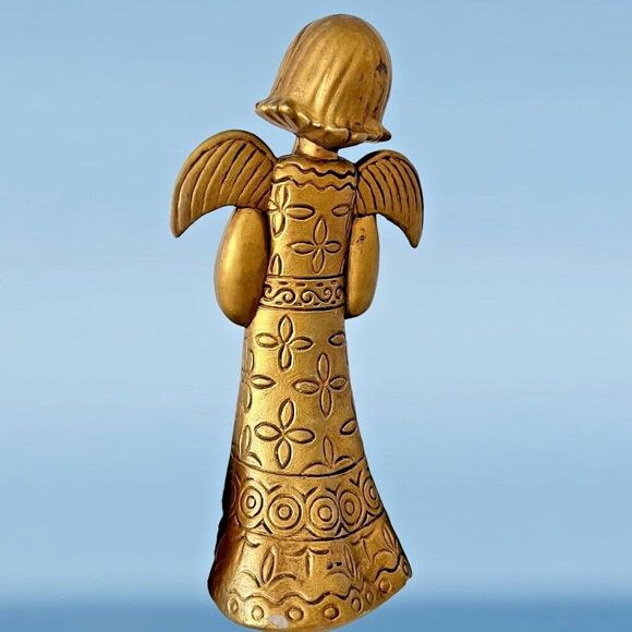 Christmas Angel Gold Plastic Vintage 1970s 6 1/2 Inches Tall - Picture 3 of 4